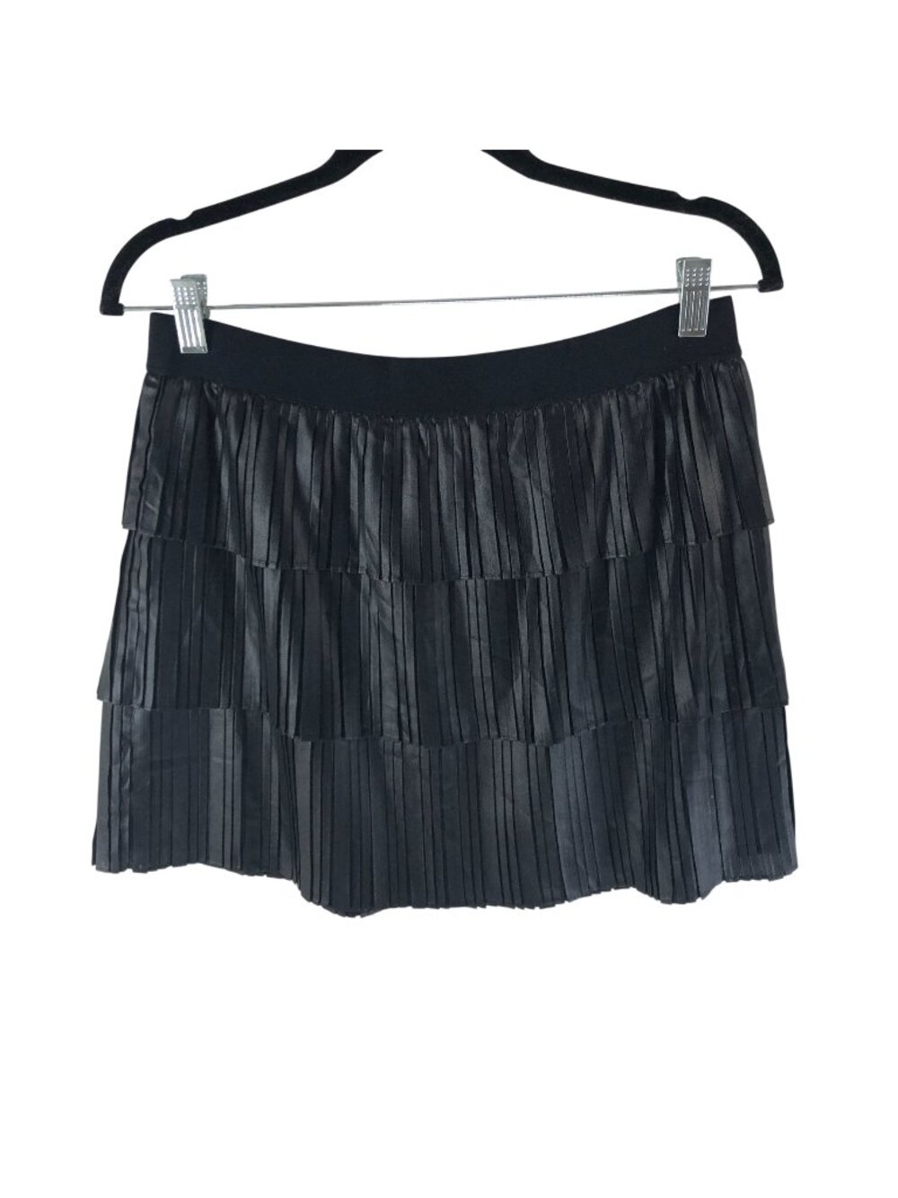 BCBGMAXAZRIA Tiered Pleated Black Mini Skirt Womens Size M